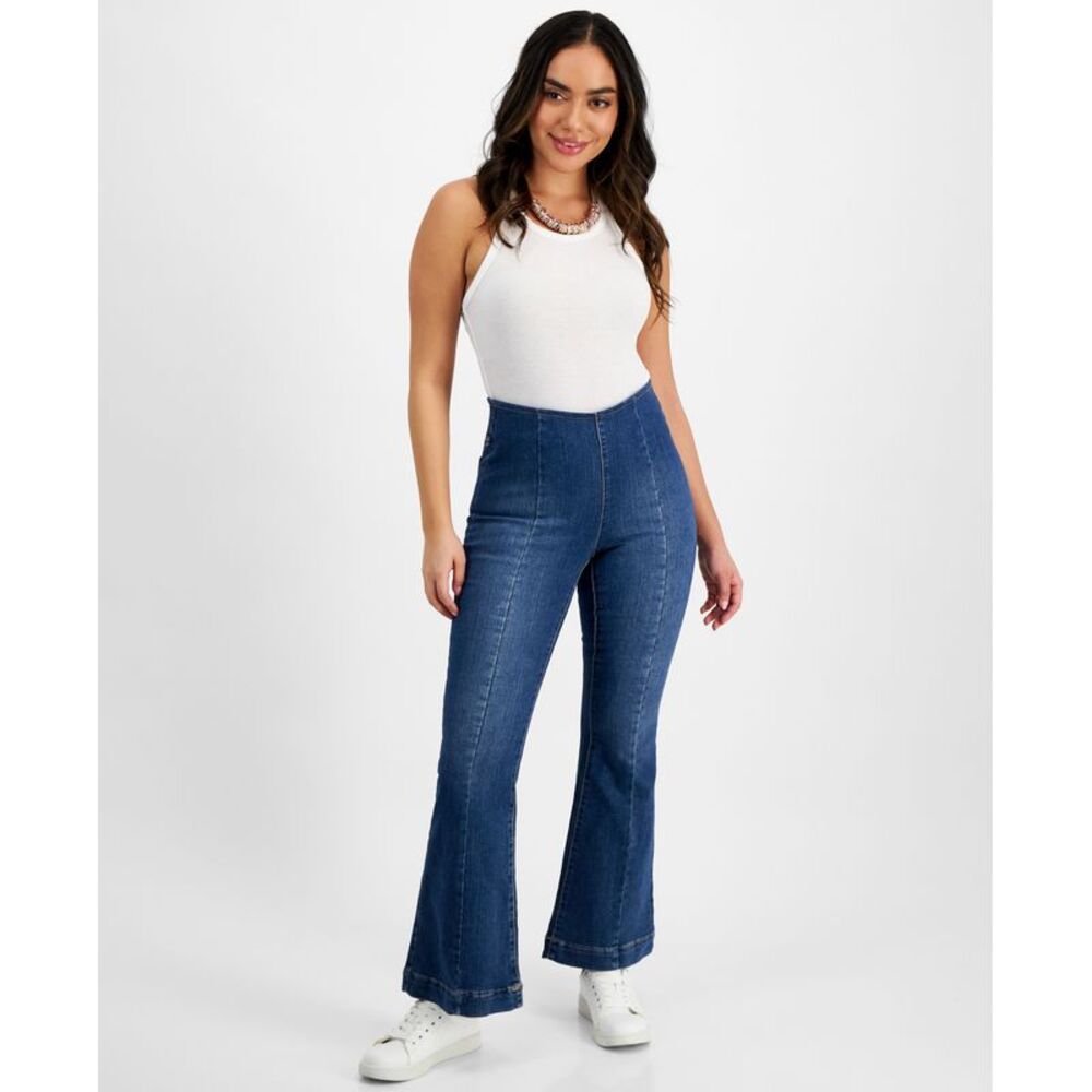 INC International Concepts Petite Seamed High-Rise Flare-Leg Denim Jeans